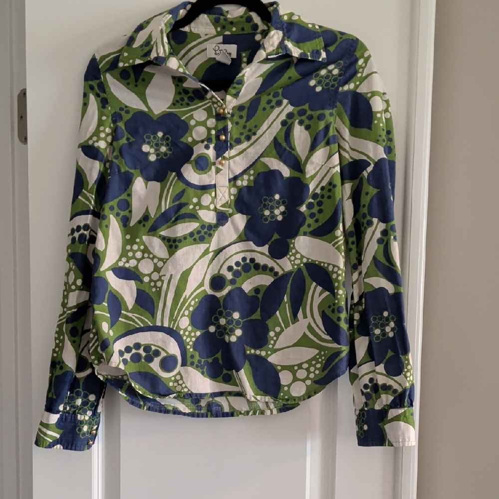 Lilly Pulitzer Green and Blue Floral Top